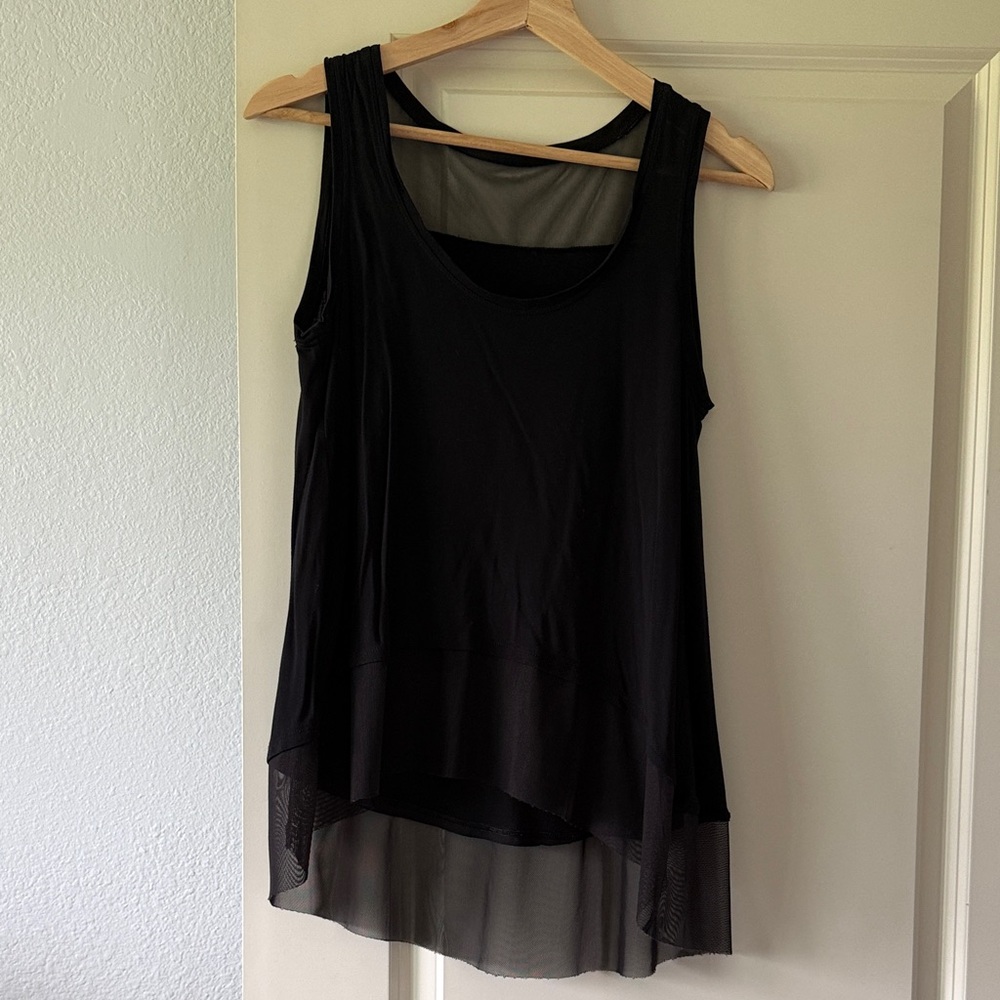 BCBGMaxAzria Black Layered Chiffon Hem Tank Top